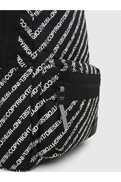 Diesel black logo-print backpack with zipper front pocket and carry handle