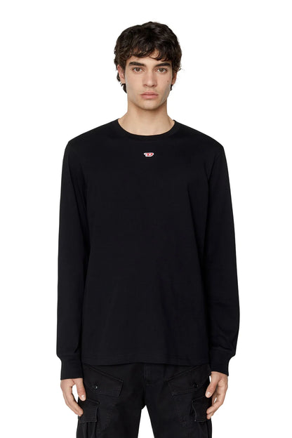 Diesel black long-sleeve crewneck T-shirt with small chest logo