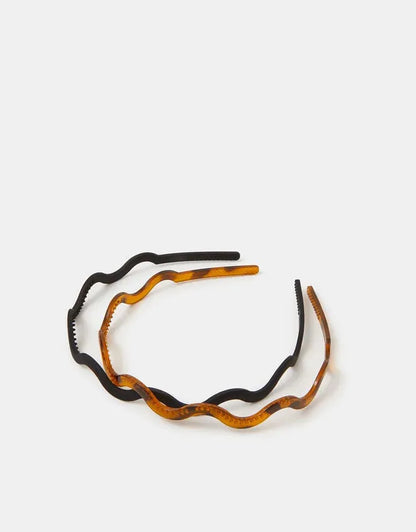 Wavy tortoiseshell-effect headband, dark brown with amber highlights