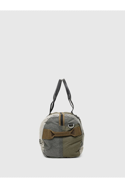 Diesel small duffel bag with drawstring top, patch panels, and top handles