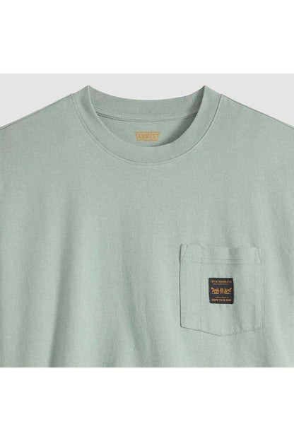 Levi's mint T-shirt close-up of crew neck and chest pocket
