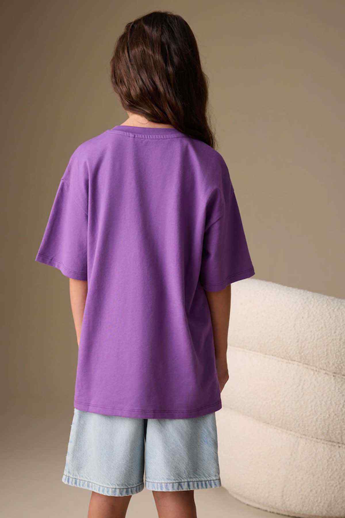 Kids purple back view graphic T-shirt with short sleeves