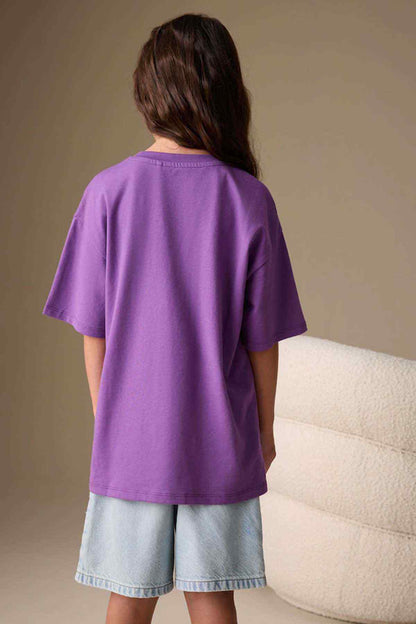 Kids purple back view graphic T-shirt with short sleeves