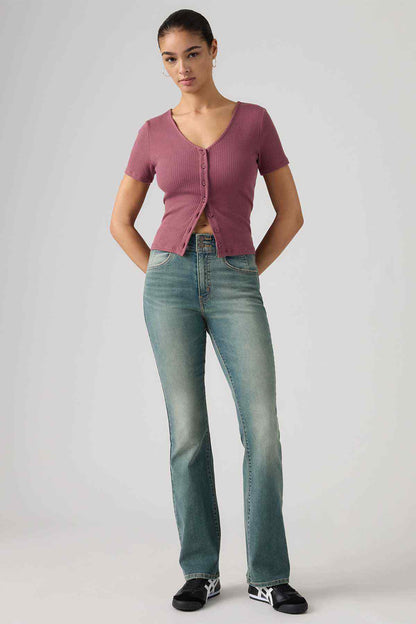 Levi's mid-indigo bootcut jeans with five pockets and belt loops