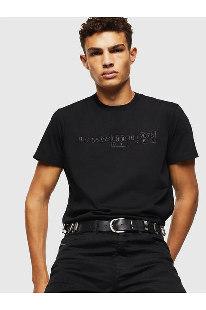 Diesel black T-shirt, crew neck and rectangular chest logo print, short sleeves