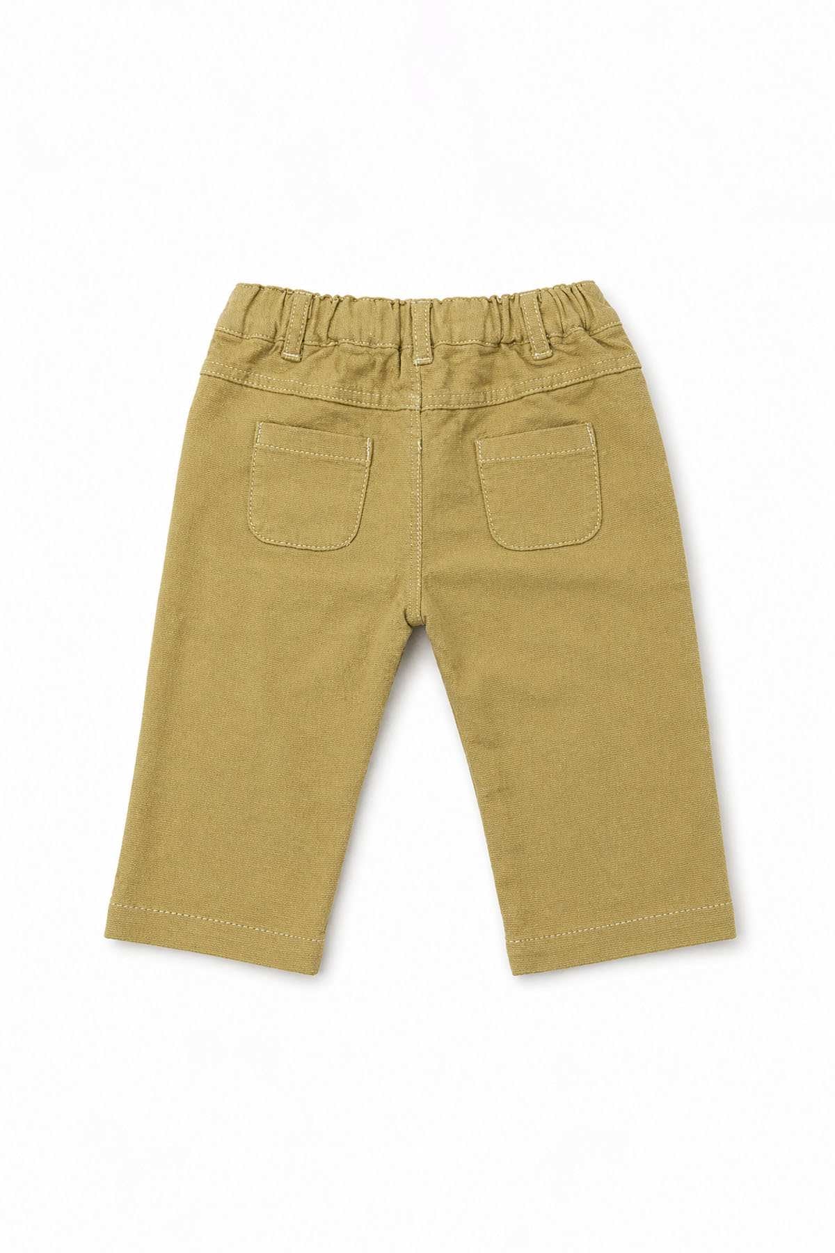 BABYSHOP baby pants, mustard yellow twill with stitched pockets and elastic waist