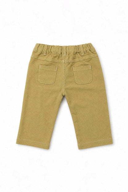 BABYSHOP baby pants, mustard yellow twill with stitched pockets and elastic waist