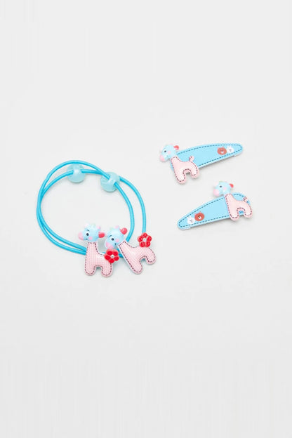 Light blue baby hair ties with bunny and flower appliques