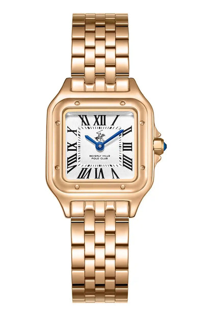 BHPC rose gold wristwatch with metal link bracelet and blue Roman numeral dial