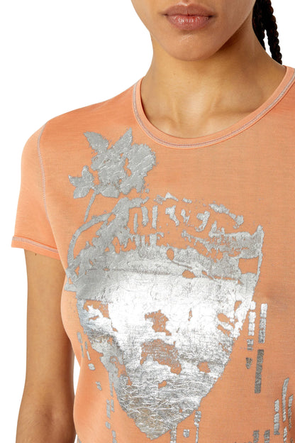 Diesel pink crew-neck T-shirt with large distressed heart graphic