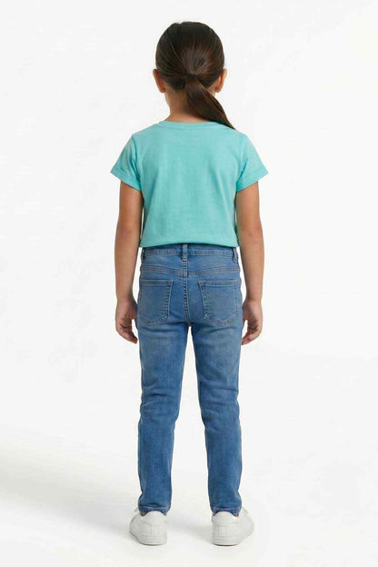 Kids turquoise T-shirt, plain back with crew neckline