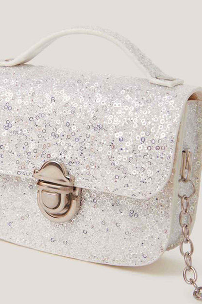 Accessorize silver sequin mini shoulder bag with clasp and chain strap