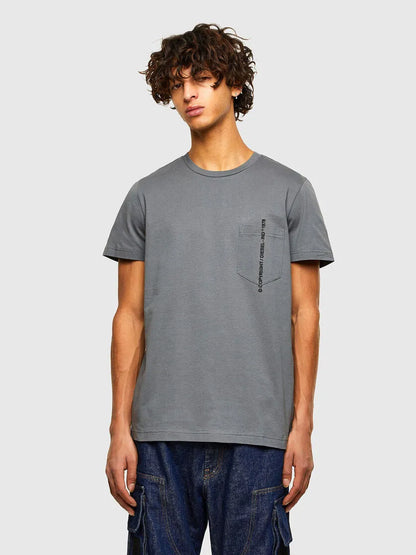 Diesel grey crewneck T-shirt with vertical left-chest graphic