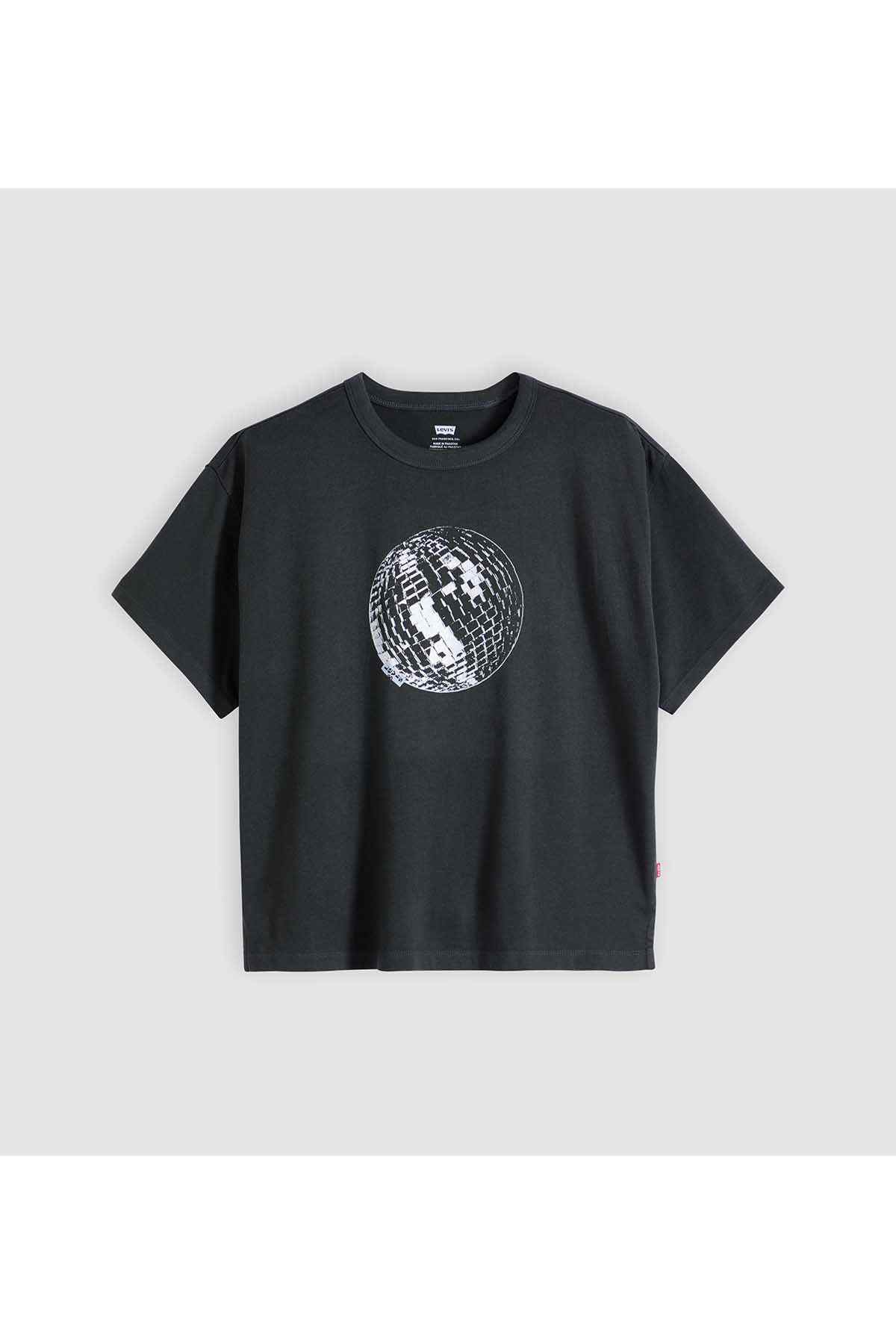 Levi's black crewneck T-shirt with white globe graphic on chest