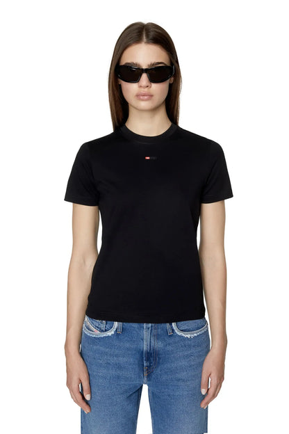 Black Diesel crew-neck T-shirt with small chest logo, short sleeves.