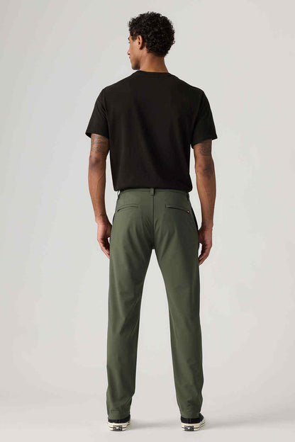 Levi's men's olive green straight-leg pants, back view with belt loops