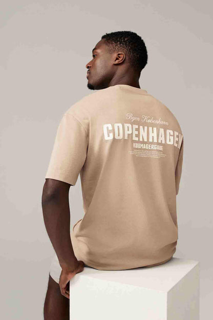 Stone men's back graphic T-shirt with large COPENHAGEN print, short sleeves