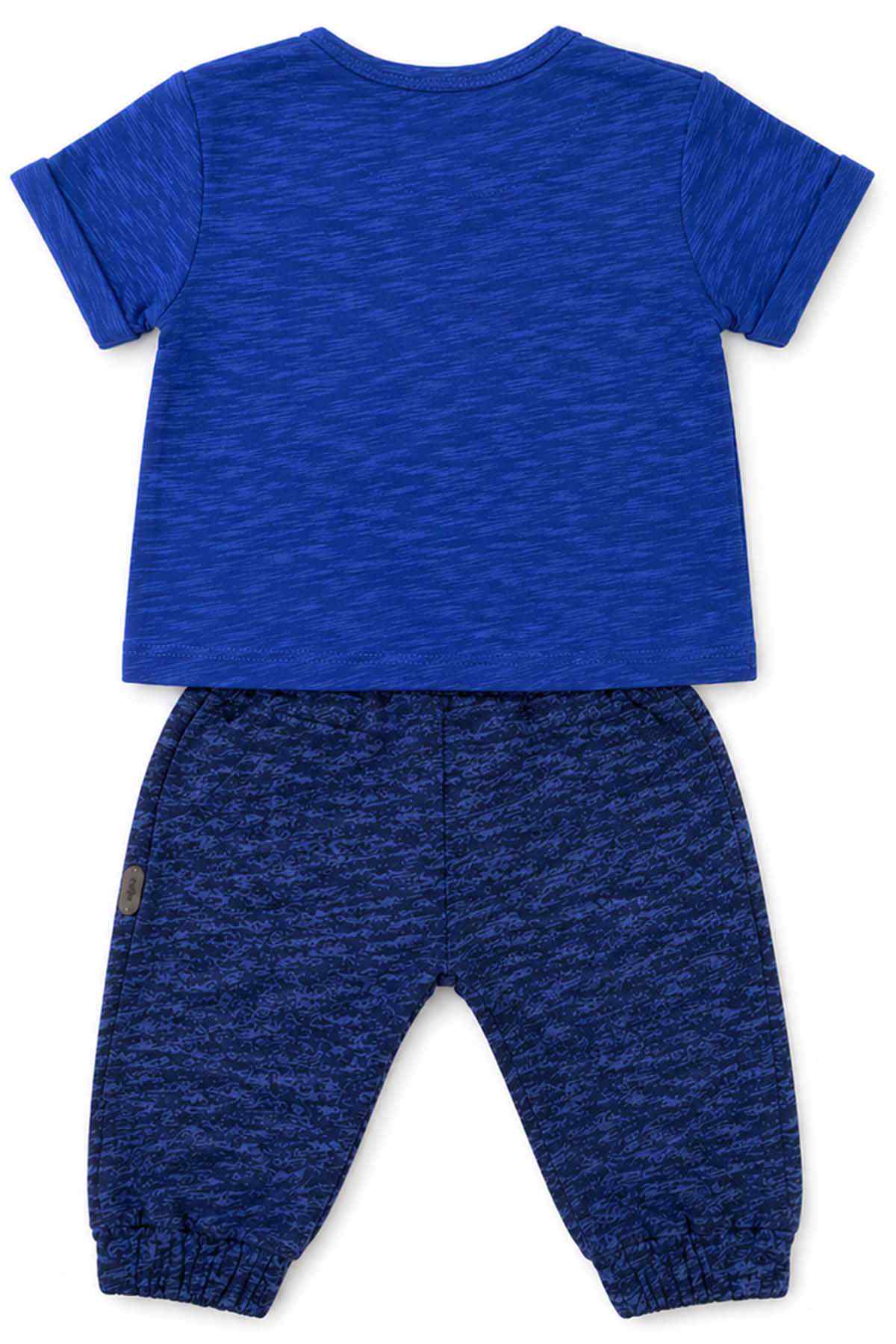 Blue baby T-shirt and heather jogger set, back view
