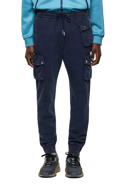 Diesel blue cargo jogger pants with drawstring waist and multiple flap pockets