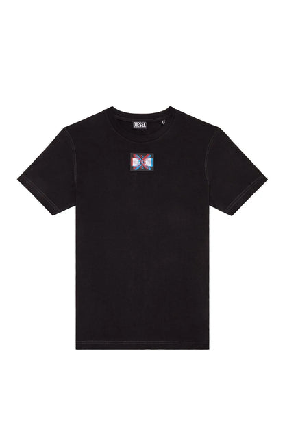 Diesel black crew-neck T-shirt with small chest logo graphic