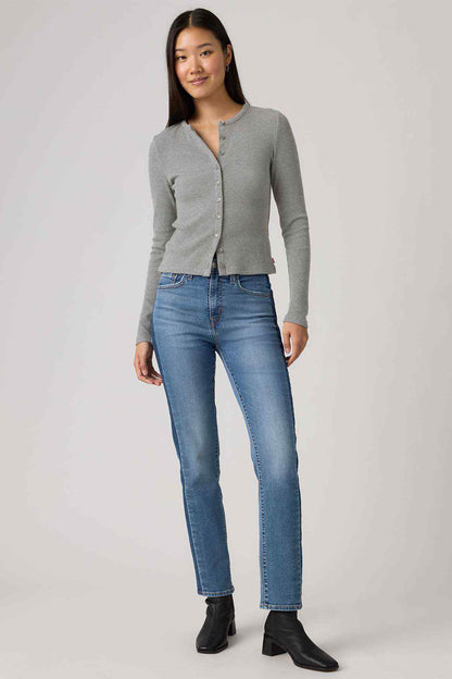 Levi's mid indigo straight-leg jeans with belt loops and stitched details