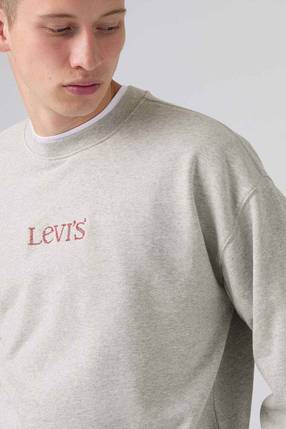 Levi's light grey crewneck sweatshirt close-up of front logo