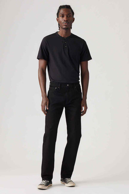 Levi's black denim jeans, straight fit with five-pocket styling