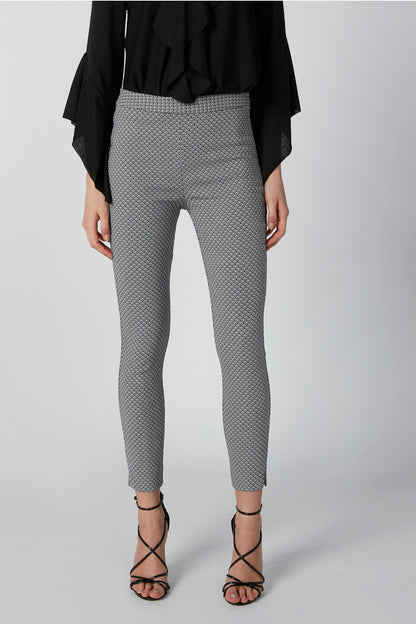 Splash pants: gray patterned ankle pants, slim leg with ankle-length hem