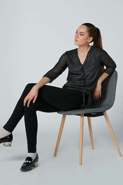 Black slim pants, full-length with tapered legs