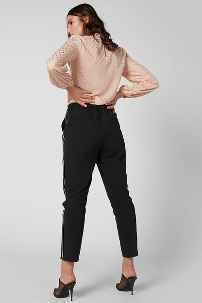 Black slim ankle pants with belt loops and side pockets