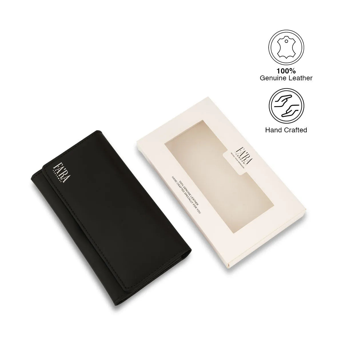 Leather wallet set, black and beige, with fold and card slots