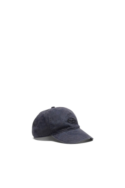 Denim baseball cap in dark blue with curved brim and top button