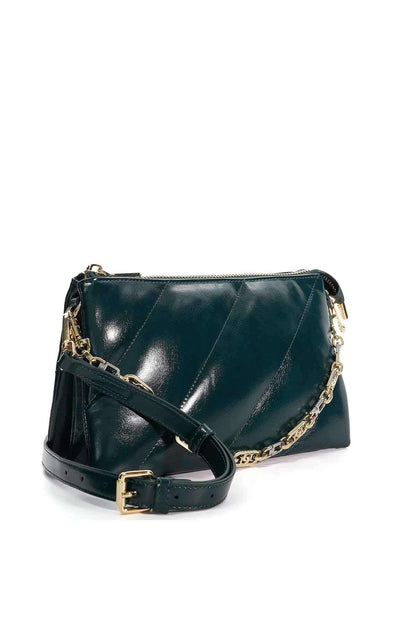 Dune London green leather crossbody bag with chain strap and adjustable belt-style strap