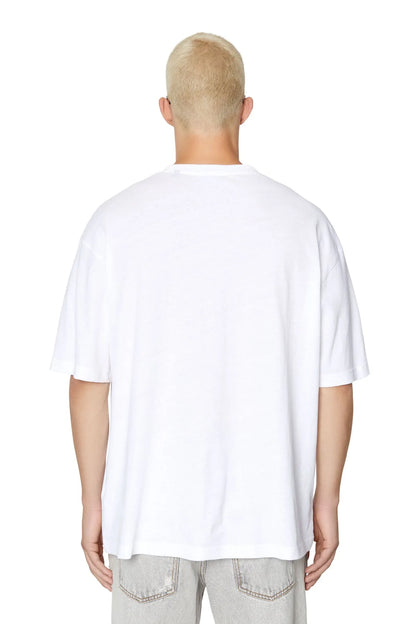 White crew-neck T-shirt back view, relaxed drape