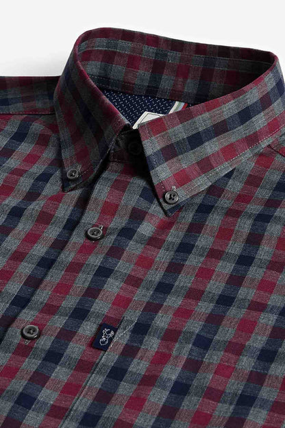 NEXT plaid dress shirt collar and button placket with logo detail