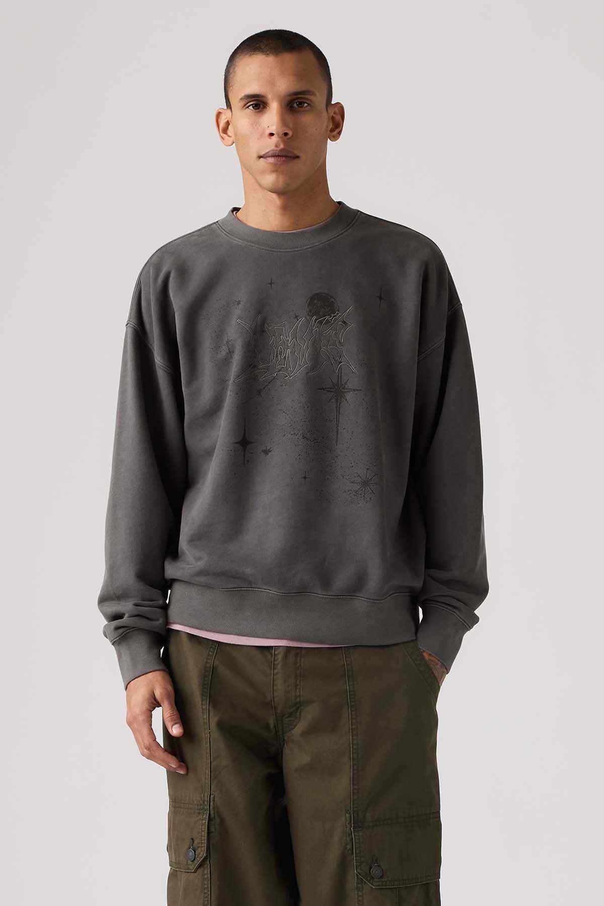 Levi's grey crewneck sweatshirt with starry graphic and ribbed cuffs