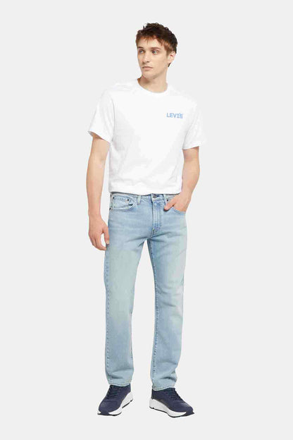 Light blue Levi's denim jeans, straight leg, button-fly five-pocket design