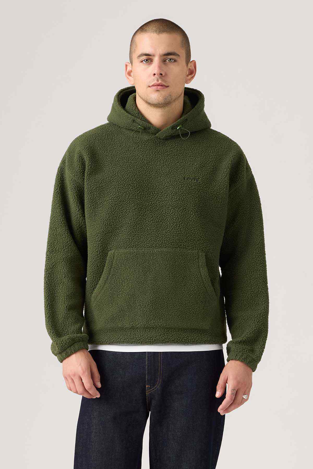 Levi's dark green fleece pullover hoodie with hood and kangaroo pocket