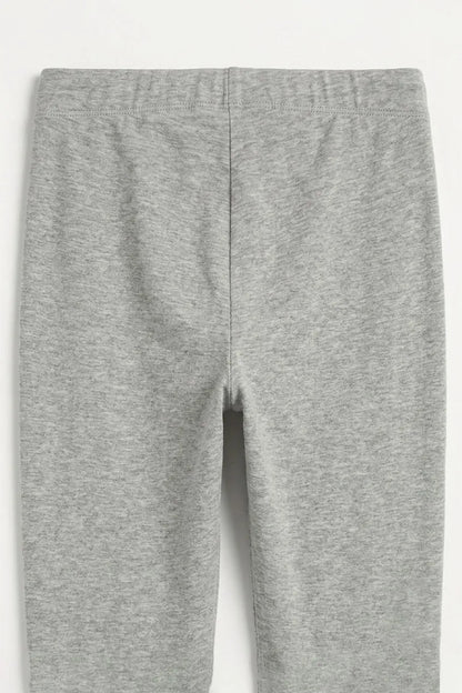 Dark grey heather leggings back view with smooth fabric and center seam