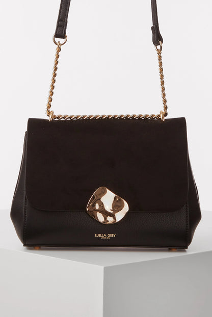 Luella Grey black handbag with gold chain handles and front flap