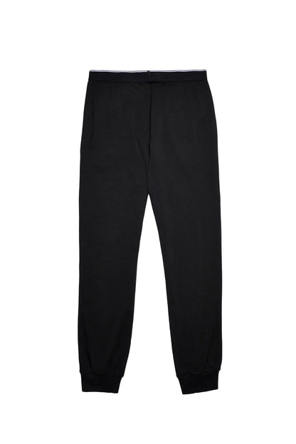Black jogger pants, tapered leg with elastic cuffs