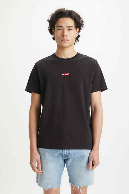 Levi's black crewneck T-shirt with small red logo on chest