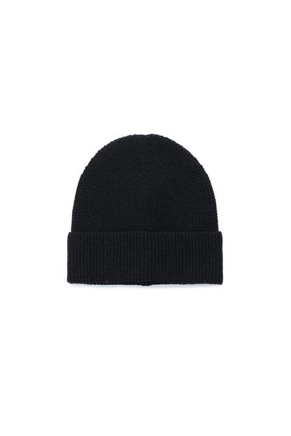 Black knit beanie with solid ribbed cuff