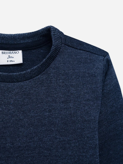 Junior blue cotton crewneck sweatshirt neckline and ribbed collar detail