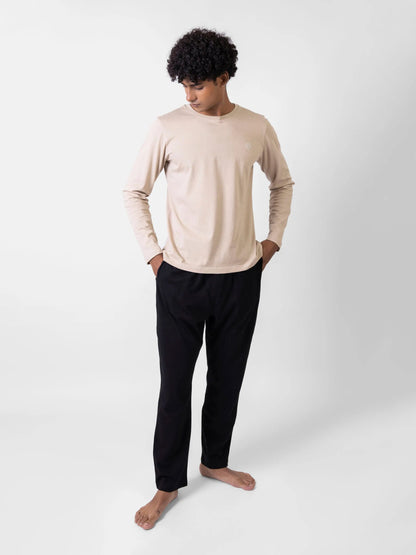 Brumano black cotton lounge pants with ankle-length tapered legs and elastic waistband
