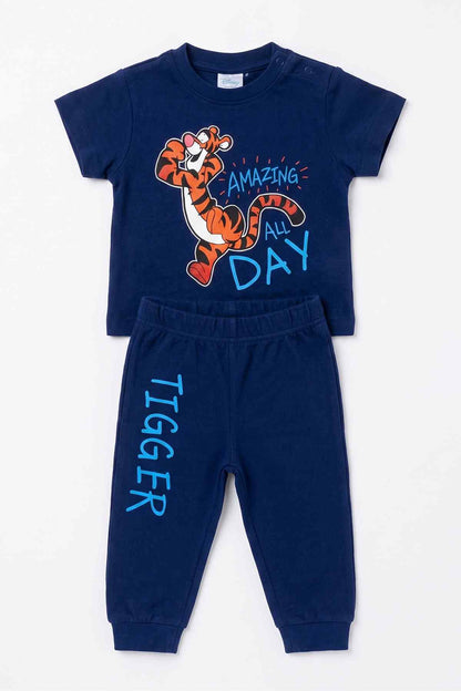 Navy toddler T-shirt and jogger set with tiger Amazing day print