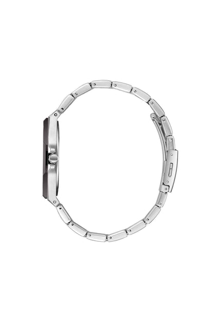 Lee Cooper silver metal bracelet watch, back view with connected links and clasp