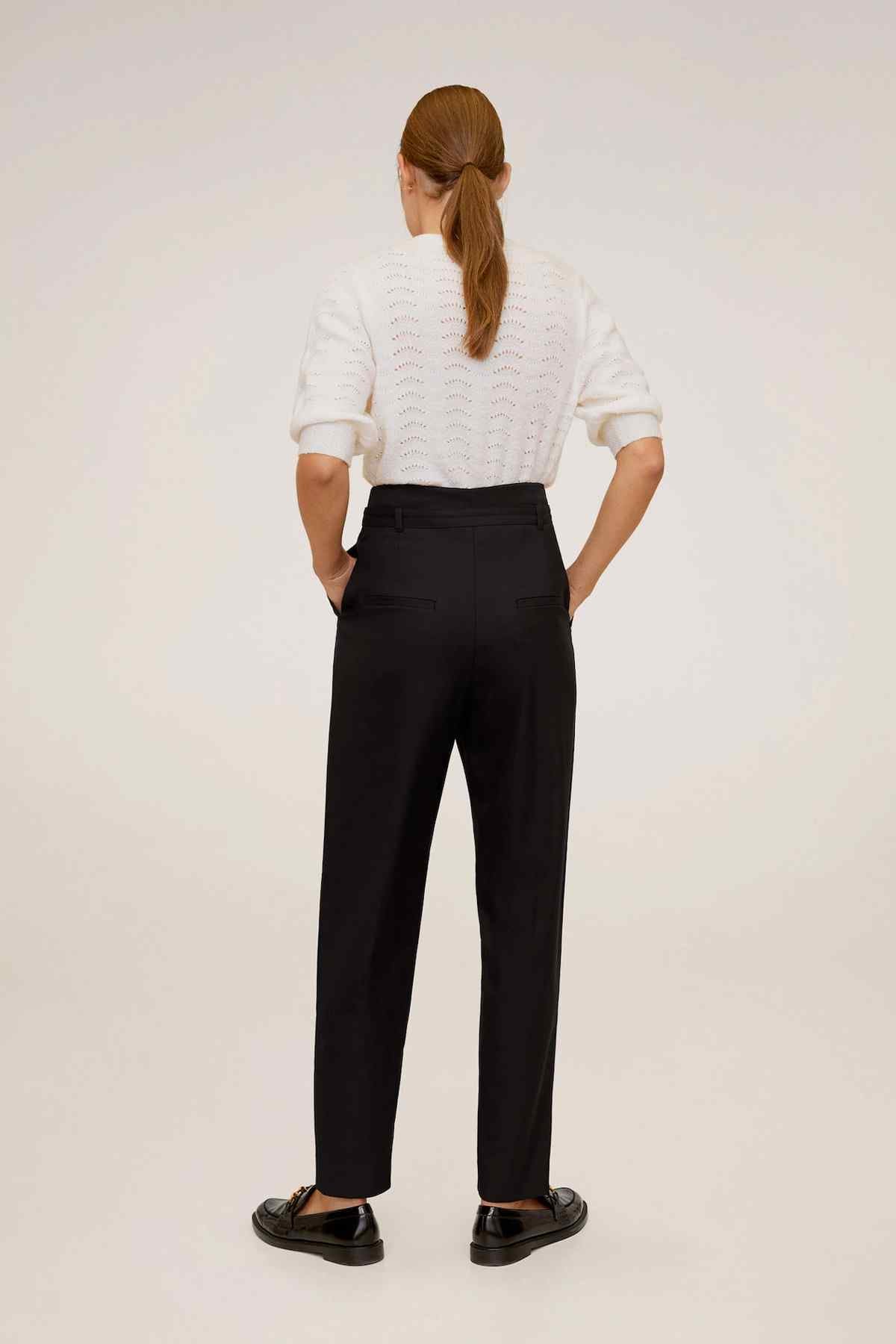Black tailored trousers with back view waistband and belt loops