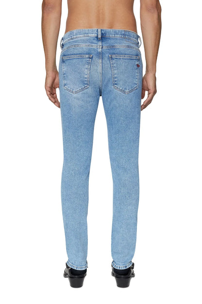 Light blue denim jeans back view with two rear pockets and belt loops
