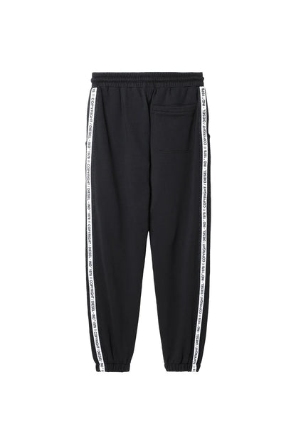 Diesel black jogger pants with logo tape down outer seams and ribbed cuffs